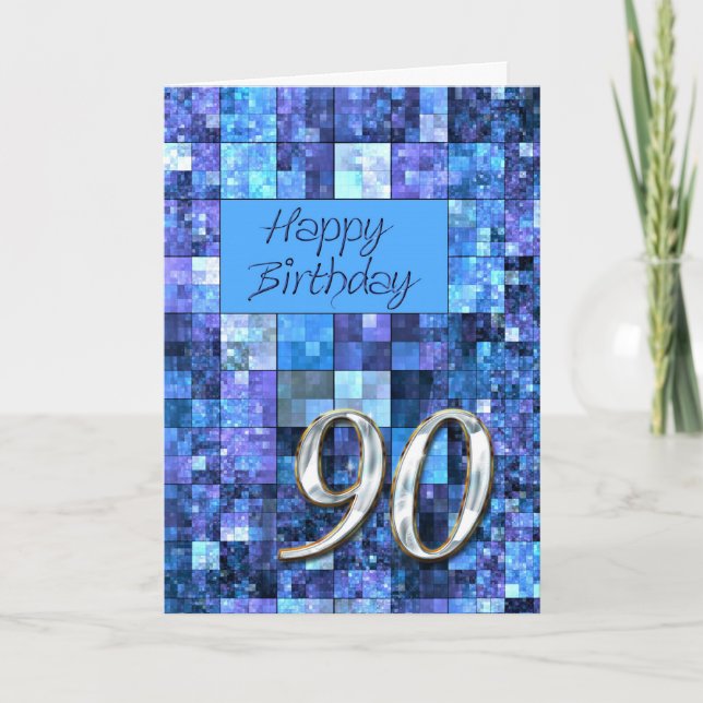 90th Birthday card with abstract squares. (Front)