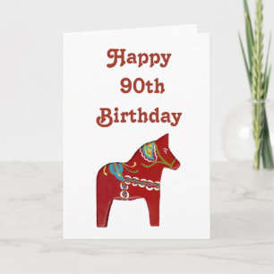 90th Birthday Card with Dala Horse