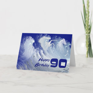 90th birthday card with wild white surf horses