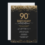 90th Birthday Celebration Gold Glitter Invitation<br><div class="desc">Elegant Faux gold glitter with shimmering confetti highlights on the top and bottom border. All text is adjustable and easy to change for your own party needs. Great elegant 90th birthday template design.</div>