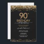 90th Birthday Celebration Gold Glitter Invitation<br><div class="desc">Elegant Faux gold glitter with shimmering confetti highlights on the top and bottom border. All text is adjustable and easy to change for your own party needs. Great elegant 90th birthday template design.</div>
