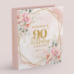 90th Birthday Celebration Memory Album Pink Gold  Binder