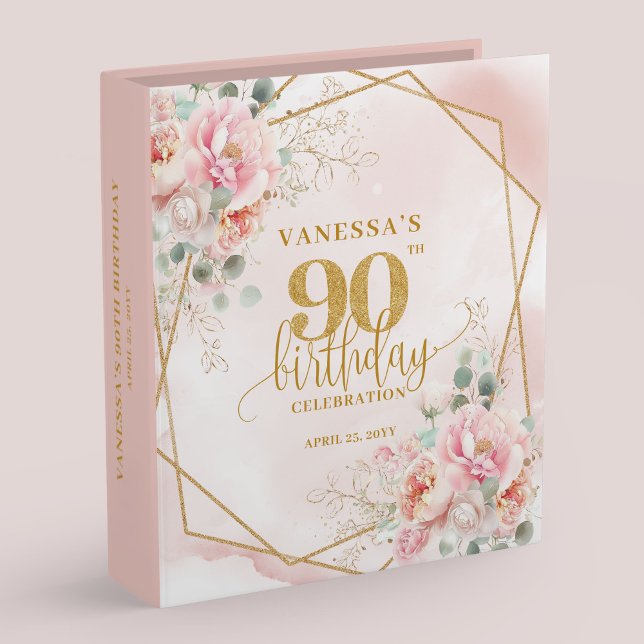 90th Birthday Celebration Memory Album Pink Gold  Binder (90th Birthday Celebration Memory Album Pink Gold Art

)