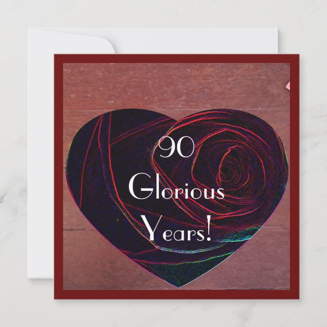 90th Birthday Celebration-Red Rose Heart Invitation (Front)