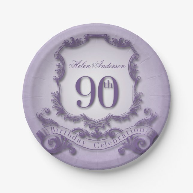90th Birthday Celebration Vintage Frame Paper Plate (Front)