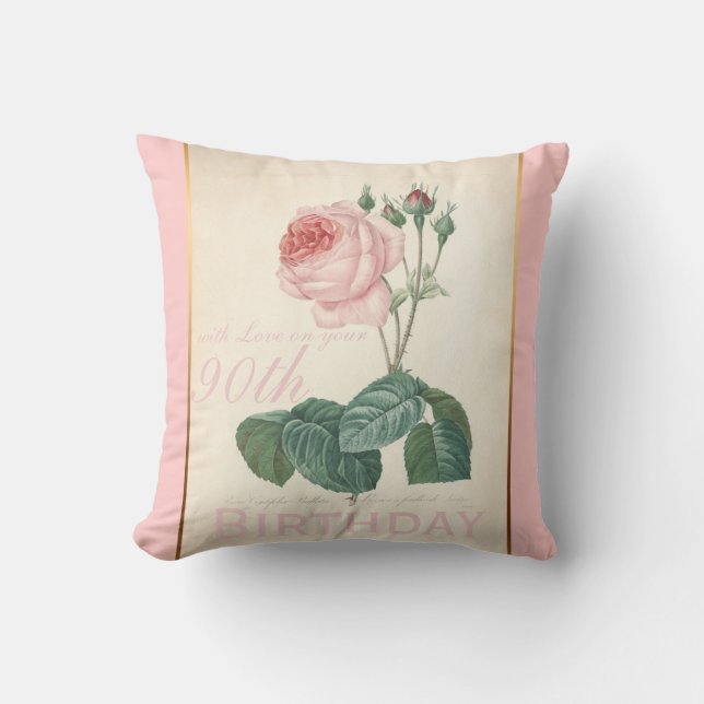 90th Birthday Celebration Vintage Rose Pillow (Front)
