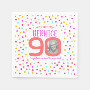 90th birthday colourful coral confetti custom napkin