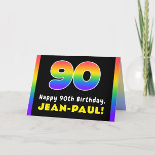 90th Birthday: Colourful Rainbow # 90, Custom Name Card