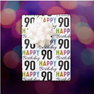 90th Birthday Colourful Typography  Wrapping Paper