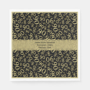 90th Birthday Cool Number Pattern Black/Gold Napkin