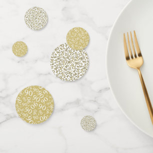 90th Birthday Cool Number Pattern Gold and White Confetti