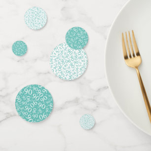 90th Birthday Cool Number Pattern Teal and White Confetti