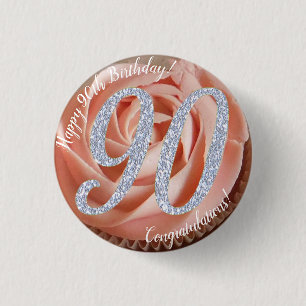 90th Birthday Cupcake 3 Cm Round Badge 1 Inch Round Button