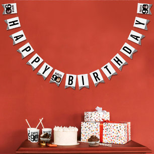 90th Birthday custom photo black white Bunting Flags
