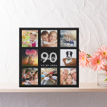 90th birthday custom photo collage black monogram faux canvas print<br><div class="desc">A unique 90th birthday gift or keepsake, celebrating her life with a collage of 8 of your photos. Add images of her family, friends, pets, hobbies or dream travel destination. Personalize and add a name, age 90 and a date. White and grey coloured letters. A chic black background. This canvas...</div>