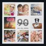 90th birthday custom photo collage white monogram faux canvas print<br><div class="desc">A unique 90th birthday gift or keepsake, celebrating her life with a collage of 8 of your photos. Add images of her family, friends, pets, hobbies or dream travel destination. Personalize and add a name, age 90 and a date. Grey and black coloured letters. A chic white background. This canvas...</div>