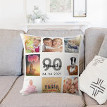 90th birthday custom photo collage woman white throw pillow<br><div class="desc">A unique gift for a womans 90th birthday, celebrating her life with a collage of 8 of your own photos, pictures. Personalize and add her name, age 90 and a date. A chic white background. Grey and black letters and numbers. The name is written with a modern hand lettered style...</div>
