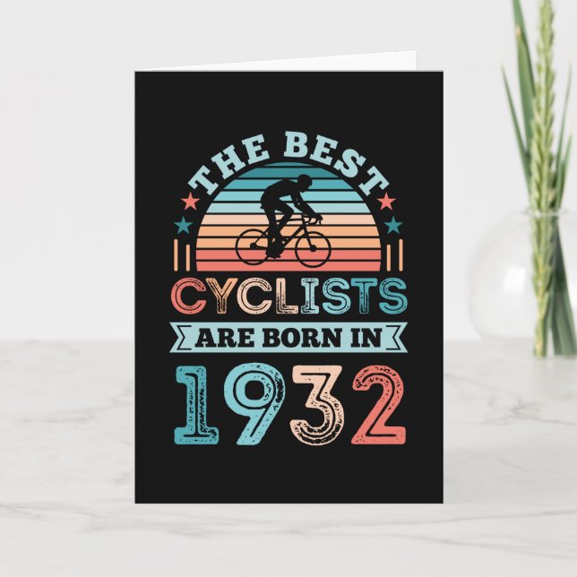 90th Birthday Cycling Gift Best Cyclist born 1932 Card (Front)