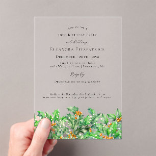 90th Birthday December Birth Month Flower Holly Acrylic Invitations
