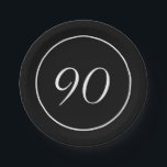90th Birthday Elegant Black White Paper Plate<br><div class="desc">An elegant black and white design with the age on the front of the custom plate.
Easily change the age  for your own custom design.</div>