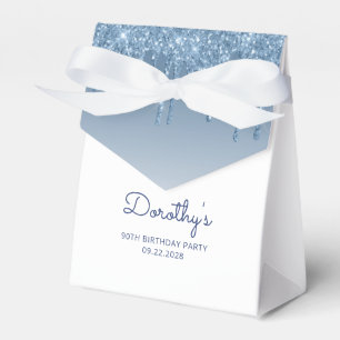 90th Birthday Elegant Blue Glitter Drip Script Favor Box