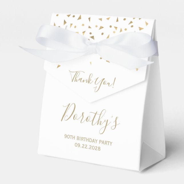 90th Birthday Elegant Gold Confetti White Favor Box (Front Side)
