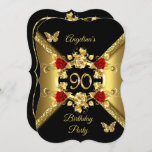 90th Birthday Elegant Gold Red Roses Black Invitation<br><div class="desc">90th Birthday Party, Red Roses Butterflies Gold black Birthday Party. Invitation floral flowers, Party birthday invites. This Design Style is Copyrighted © Content and Designs © 2000-2021 Zizzago™ (Trademark) and its licensors. Customize with your own details. Fabulous product for Women. All Designs are Copyrighted! Content and Designs © 2000-2021 Zizzago™...</div>