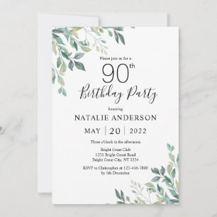 90th Birthday Elegant Green Eucalyptus Greenery Invitation