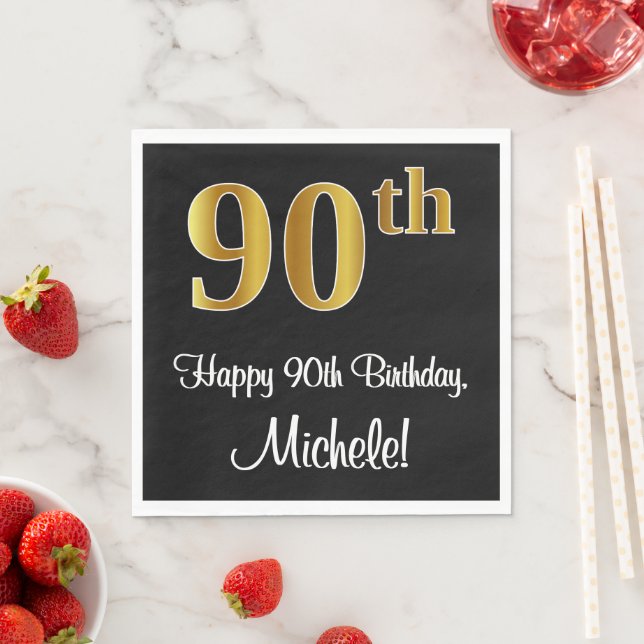 90th Birthday ~ Elegant Luxurious Faux Gold Look # Napkin (Insitu)