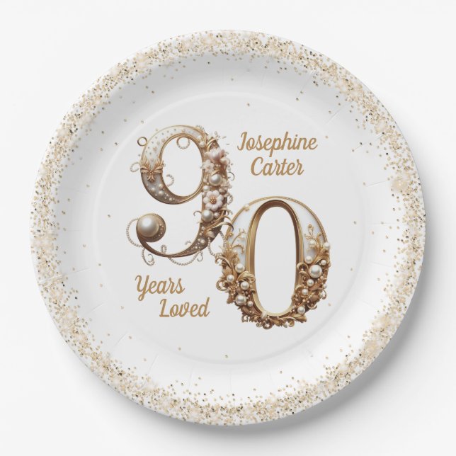 90th Birthday Elegant Party Paper Plate (Front)