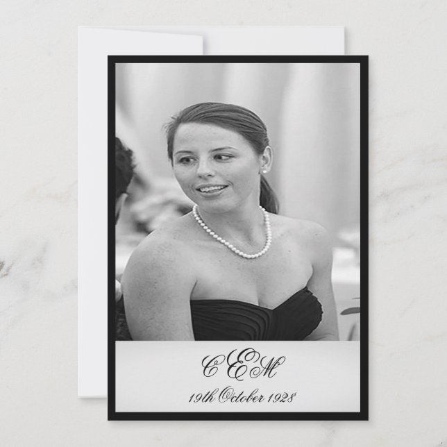 90th Birthday Elegant Photo Monogram Birthday Invitation (Back)