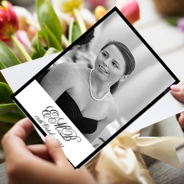 90th Birthday Elegant Photo Monogram Birthday Invitation (Creator Uploaded)