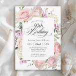 90th Birthday Elegant Pink Roses Calligraphy Invitation<br><div class="desc">So stylish, this beautiful 90th birthday party invitation has a feminine colour palette in pastel pinks, ivory white, and green. The lovely watercolor botanical elements have an English rose garden appeal. Elegant calligraphy script spells out the word "Birthday" with flair. Personalize the text template with your event details. The age...</div>