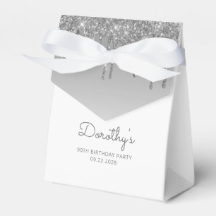 90th Birthday Elegant Silver Glitter Drip Script Favor Box