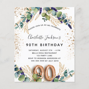 90th birthday eucalyptus budget invitation flyer