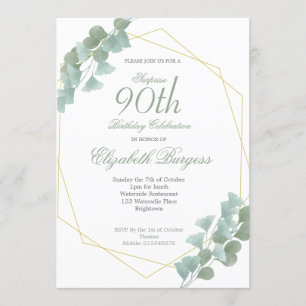 90th Birthday Eucalyptus Chic Geometric Elegant Invitation