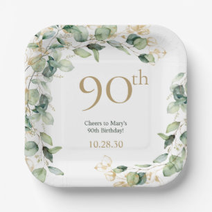 90th Birthday Eucalyptus Paper Plate