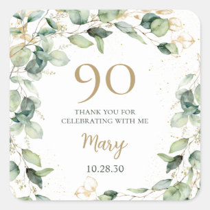 90th Birthday Eucalyptus Thank You Square Sticker