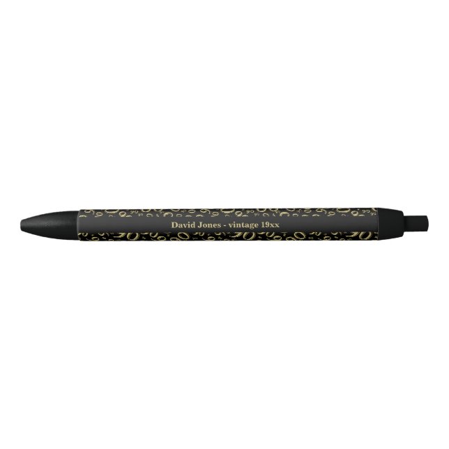 90th Birthday Favour Gift - Black and Gold Black Ink Pen (Front)