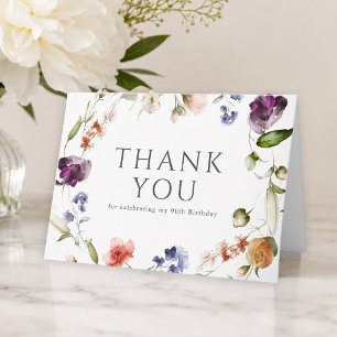 90th Birthday Feminine Wildflowers Floral Thank You Card