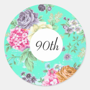 90th Birthday Floral Birthday Green Classic Round Sticker