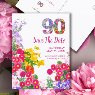 90th Birthday Floral Garden Save the Date Announcement Postcard