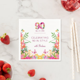90th Birthday Floral In Style Elegant Party Napkin