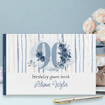 90th Birthday Floral Number Coastal Blue Guest Book<br><div class="desc">90th birthday party guest book with number 90 decorated with rose buds, flower blooms and foliage in shades of coastal blue and sand. Subtle feminine and elegant design with watercolor floral arrangements, paint splatters and brush strokes. Perfect for 90th birthday celebration with coastal vibe, beach house or lakeside or water...</div>