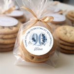 90th Birthday Floral Number Coastal Blue Thank You Classic Round Sticker<br><div class="desc">90th birthday party thank you stickers with fully editable wording to personalize as you wish. Design features number 90 decorated with rose buds, flower blooms and foliage in shades of coastal blue and sand. Subtle feminine and elegant design with watercolor floral arrangements, paint splatters and brush strokes. Perfect for 90th...</div>