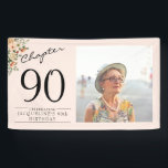 90th Birthday Floral Pink Photo Banner<br><div class="desc">Celebrate your loved one's birthday in style with a floral birthday banner featuring their favourite photo. Discover how this high-quality,  customizable banner can elevate any birthday celebration and create a lasting impression for the birthday honoree.</div>