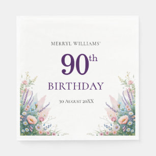 90th birthday floral purple Paper Napkin