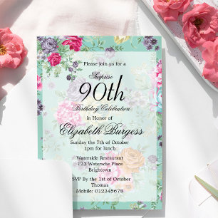 90th Birthday Floral Rose Personal Birthday Invitation