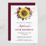 90th Birthday Floral Sunflower String Lights Party Invitation<br><div class="desc">These 90th birthday party invitations feature a watercolor sunflower design with burgundy roses,  flowers,  leaves and string lights.  Personalize them with your own text.</div>