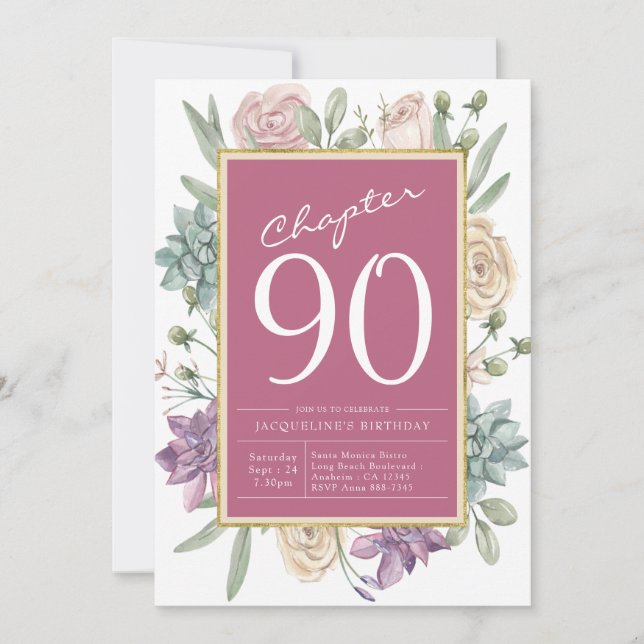 90th Birthday Floral Surprise Party Invitation (Front)